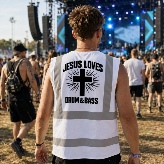 Jesus Loves DnB Hi-Vis Vest (White)